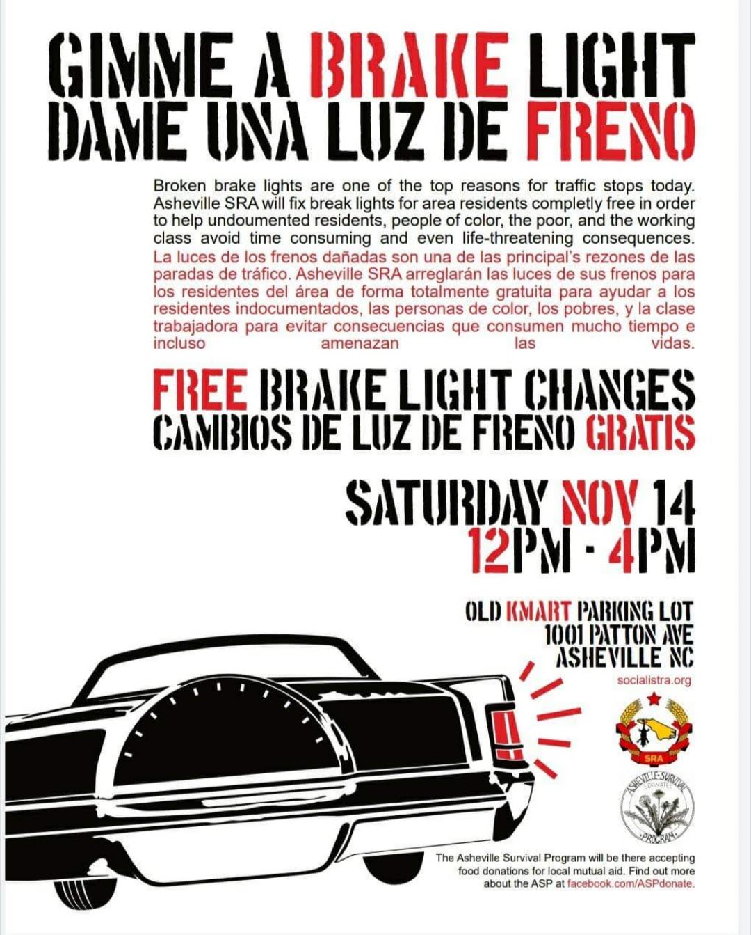 Gimme a brake light - dame una luz de freno - event flier.