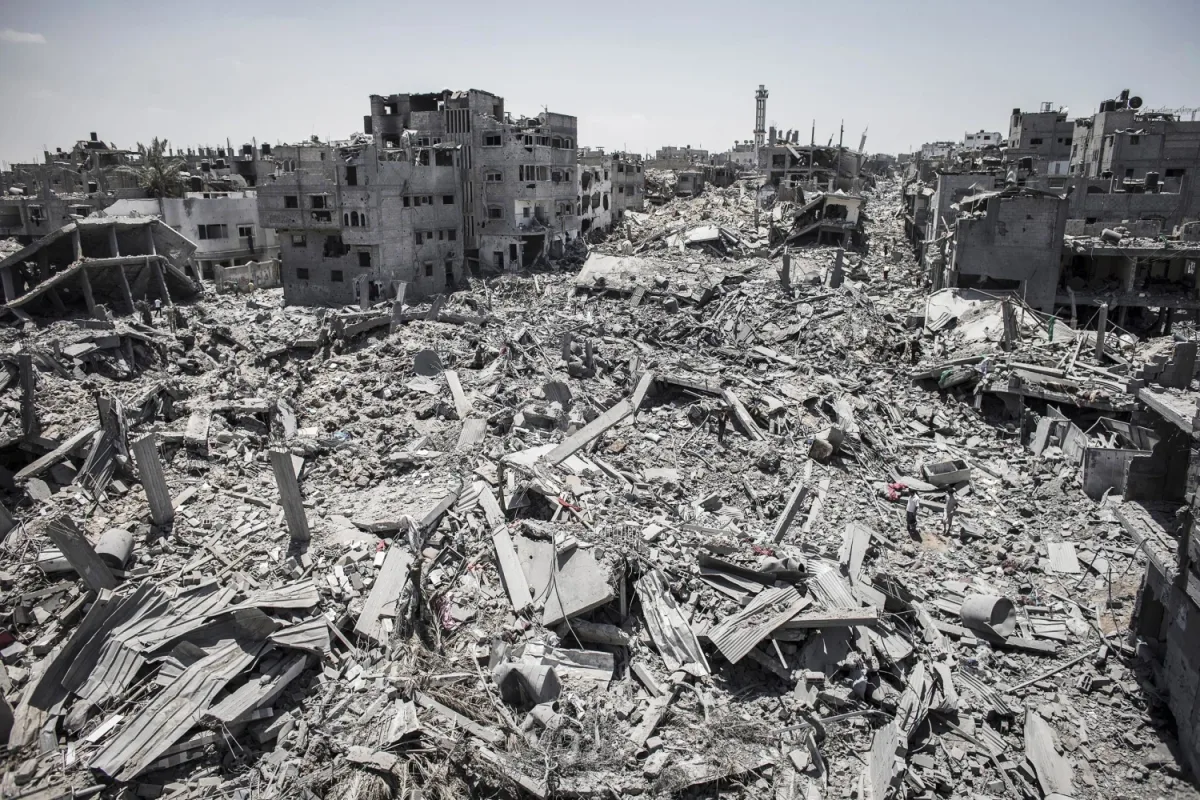 rubble of destruction in gaza strip.