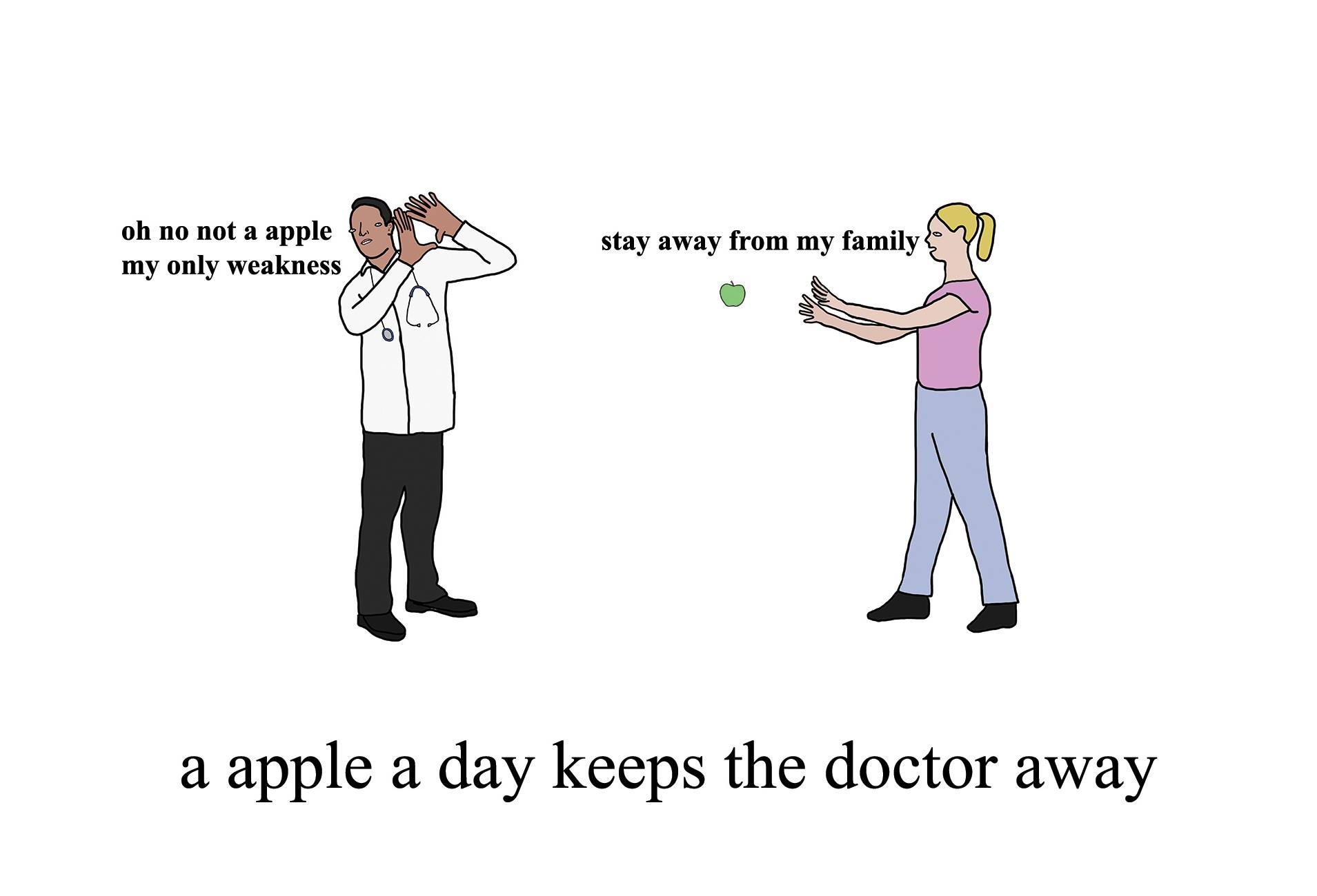 Chris simpsons artist graphic text - a apple a day keeps the doctor away - stay away from my family - oh no not a apple my only weakness.