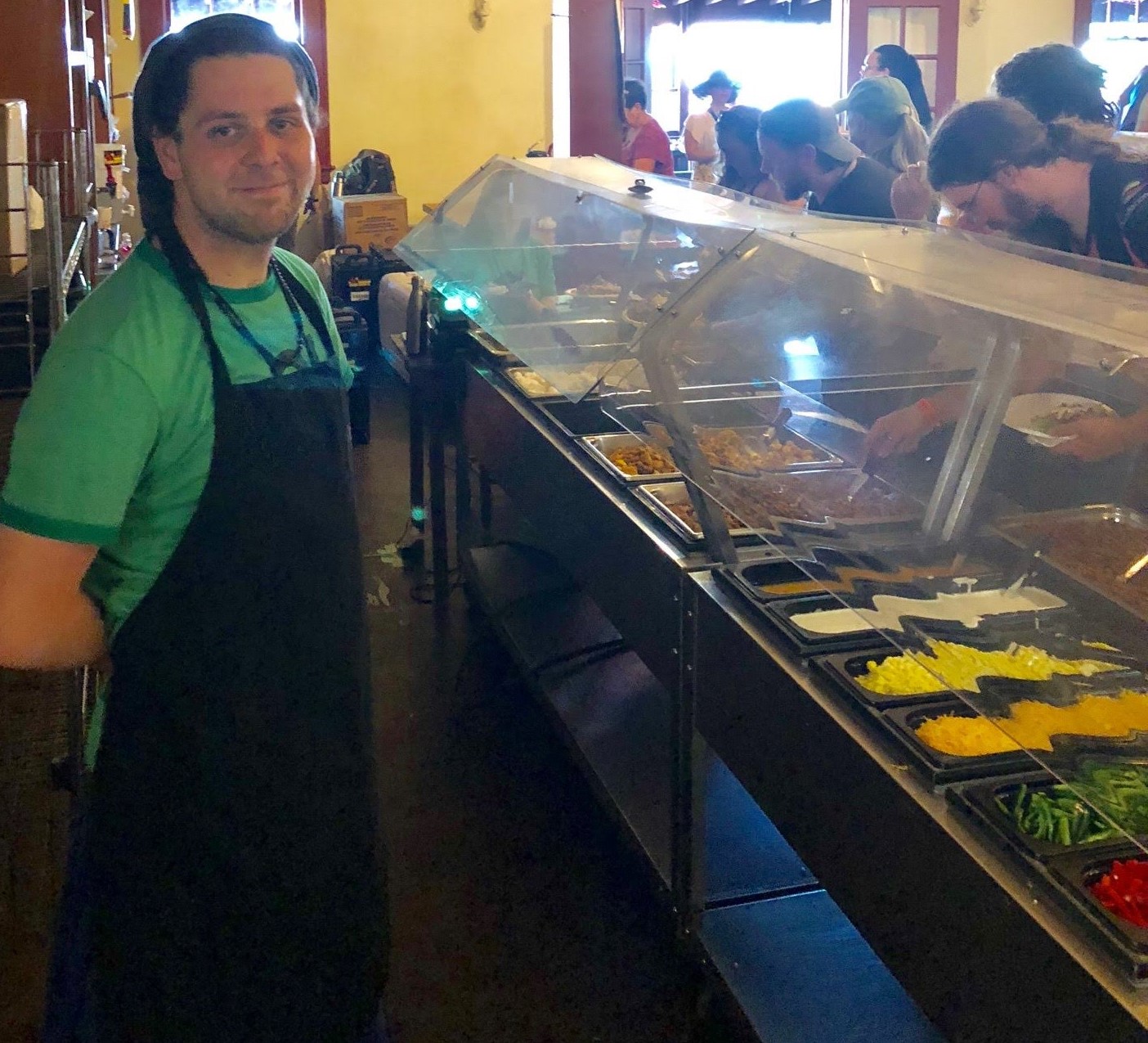 Me working in the main kitchen at LEAF festival in 2018. Working the lunch buffet.